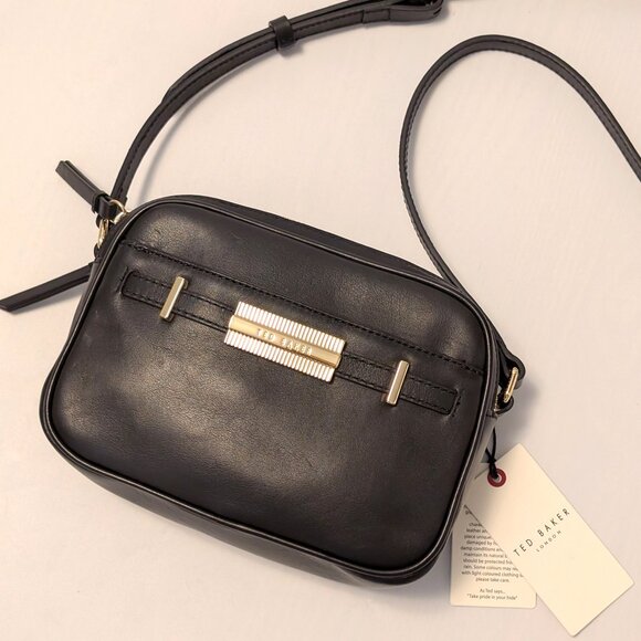 Ted Baker London Handbags - Ted Baker Black Leather Camera Crossbody Bag Gold Hardware NWT, Brand New w/Tags